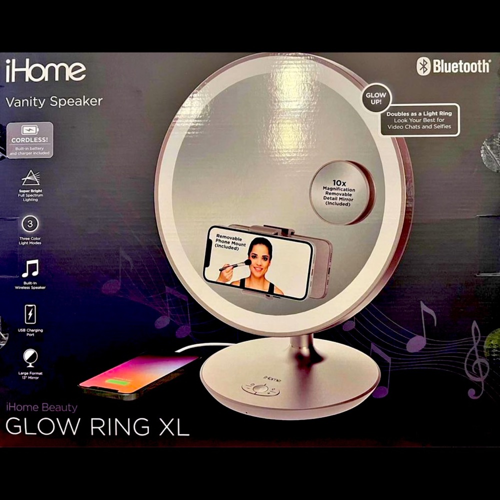 Brand new in factory sealed box!  13” ihome mirror with Bluetooth.